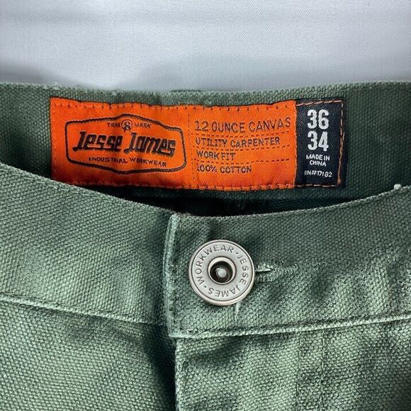 Jesse James Jeans Mens Ss 36x34 Green Utility Carpenter Work Fit 12 Ounce Canvas - Picture 6 of 7